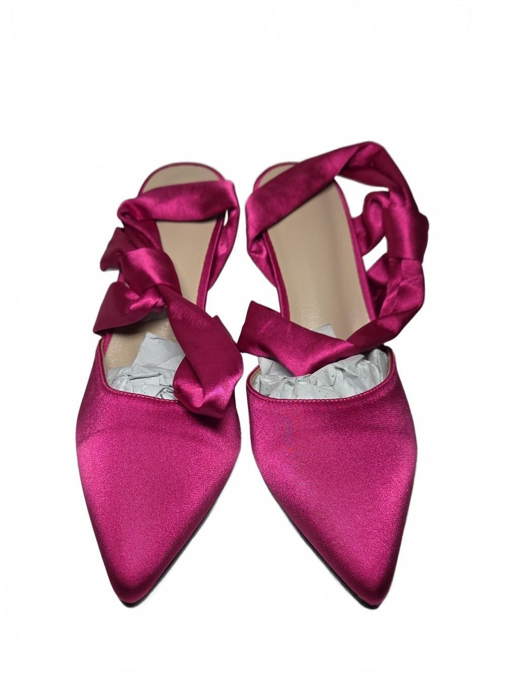 Women’s Pointed Toe Satin Slingback Flats in Fuchsia | 7.5